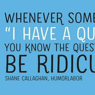 A humorous banner with the text "Humor-Labor" and a cartoon fish. The saying emphasizes that questions are often absurd. | © Foto: Julia Fink