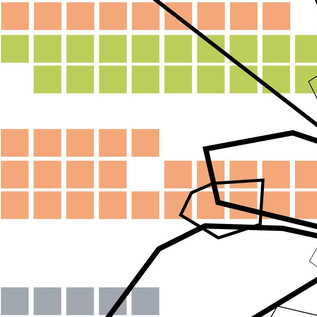 An abstract graphic with colorful squares in various colors. Black lines and geometric shapes give the image dynamism. | © Annette Rollny / fokus-design.com