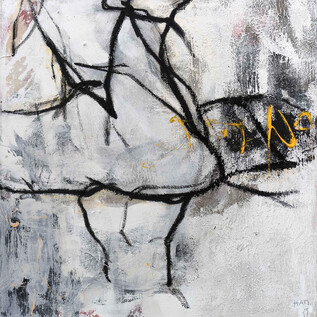 An abstract painting with vibrant colors in various brush strokes. The color palette includes blue, green, yellow, orange, and brown on a white background. | © Friedrich Danielis/Galerie Welz