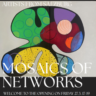 An artistic portrait of a woman with a creative, spiritual design in the background. At the bottom is the text "PANORAMA" describing an exhibition in Salzburg. | © Art bv Berchtoldvilla