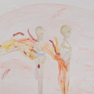 A mermaid sits in the waves of the ocean and looks pensively. Her long, red hair and a flower crown complete the mystical image. | © kunst-dokumentation.com