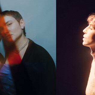 Two women stand side by side in stylish outfits with different facial expressions. On the right side, there is a woman in profile, illuminated by soft light. | © Dovile Sermokas & Jana van Brussel