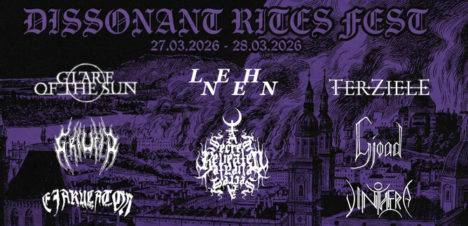 A poster for the Dissonant Rites Fest featuring various artist names. The event takes place from March 27 to March 28, 2026. | © Rockhouse Salzburg