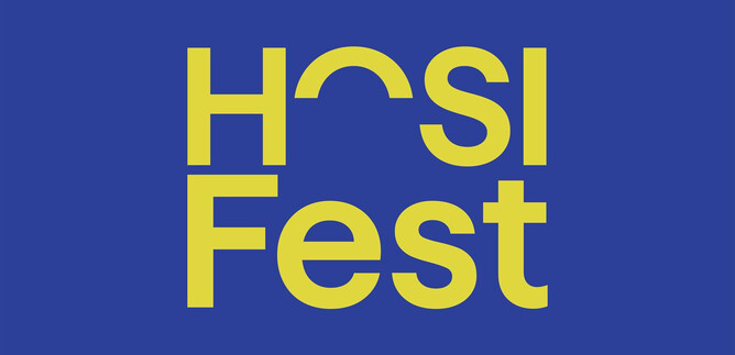 A colorful logo for the HOSI Fest. It features the lettering in yellow on a blue background. | © ARGEkultur