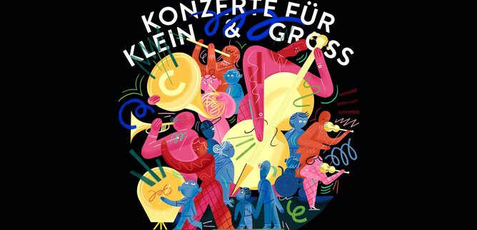 Colorful design featuring various musical performers. The text "Concerts for Young & Old" highlights the event. | © Linda Schwalbe