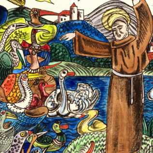 Franz von Zülow, Die Vogelpredigt, 1992 | © Stiftsmuseum Klosterneuburg