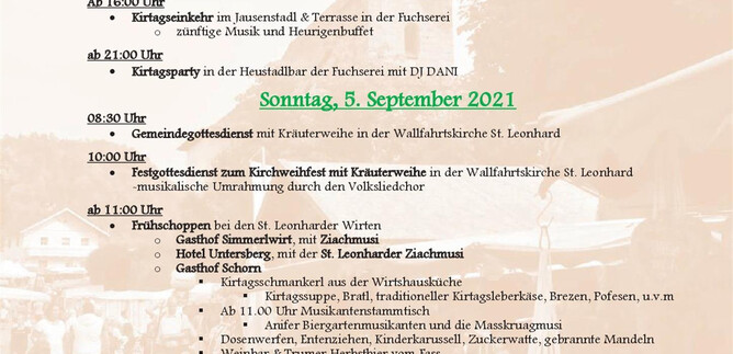 Programm Kirtag 2021