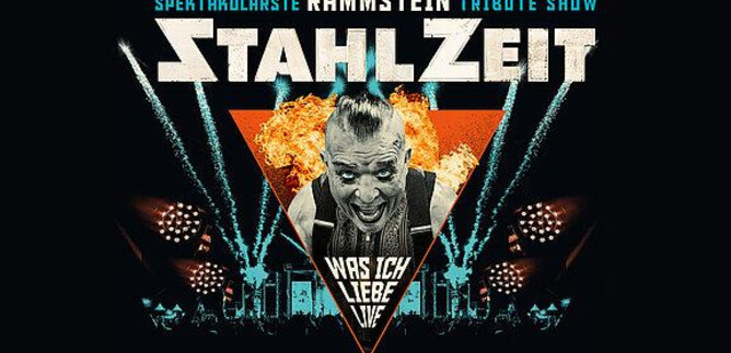 A creative poster for a Rammstein tribute show called Stahlzeit. It features an energetic performance with vibrant colors and exciting visual effects. | © Show Factory Entertainment GmbH