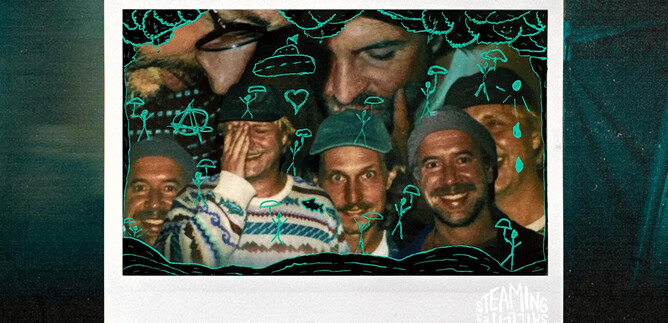 A collage-like depiction of several men in various poses, surrounded by colorful illustrations. The mood is cheerful and playful. | © Rockhouse Salzburg