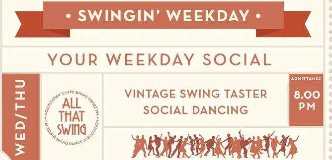 An invitation to a swing dance event in a friendly atmosphere. The event takes place on Wednesdays and Thursdays at 8:00 PM and offers a vintage swing taster. | © Jazzit